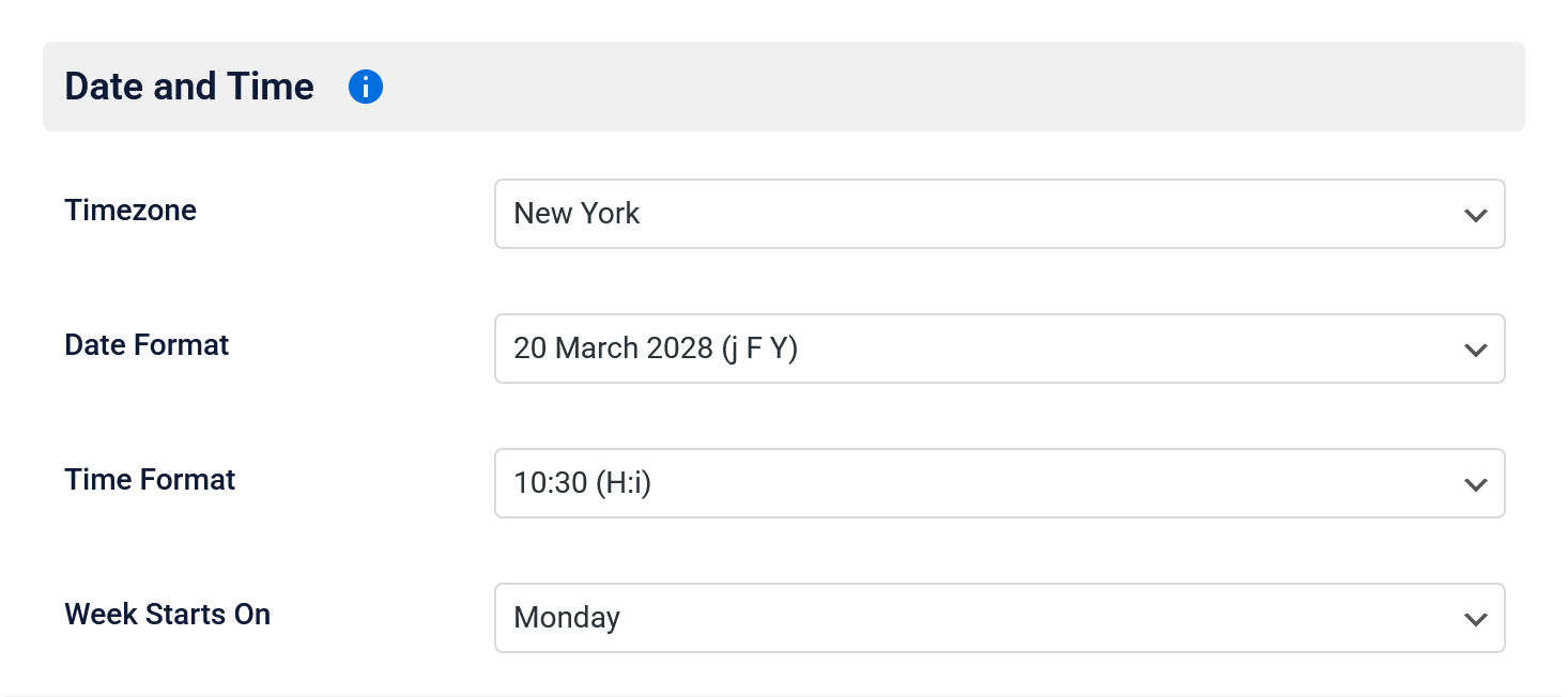Time Slot date and time settings