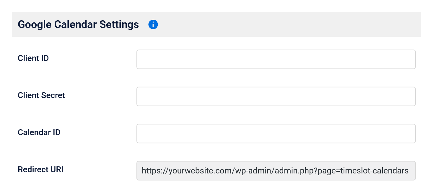 Time Slot booking plugin Google Calendar settings