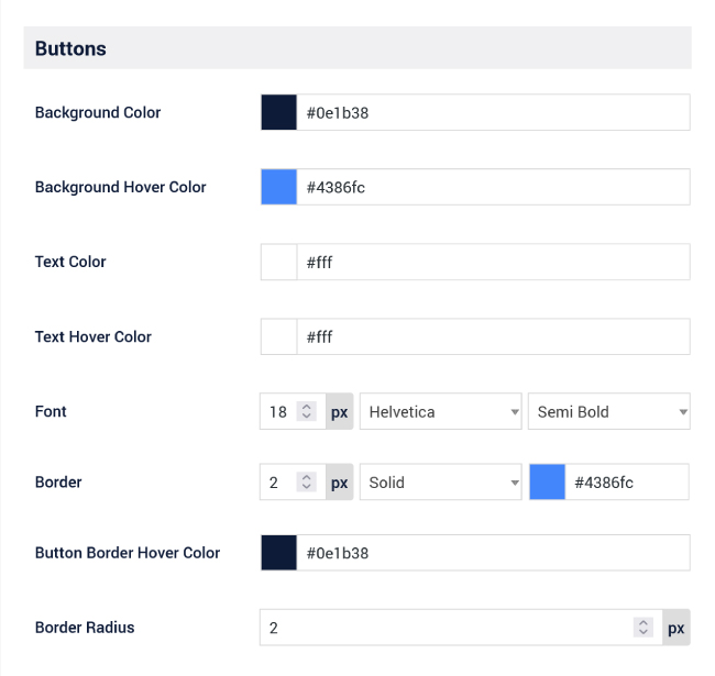Customize the colors, fonts and borders of the Time Slot booking form buttons