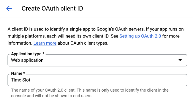 Create OAuth Client ID for Google Calendar API