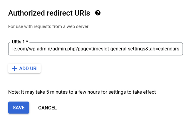 Google Calendar API authorized redirect URIs