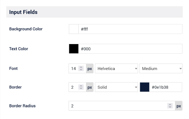 Customize the colors, fonts and borders of the Time Slot booking form input fields