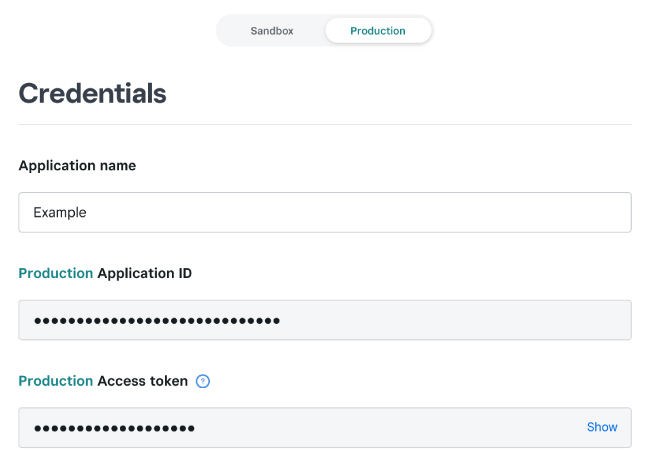 Square production credentials