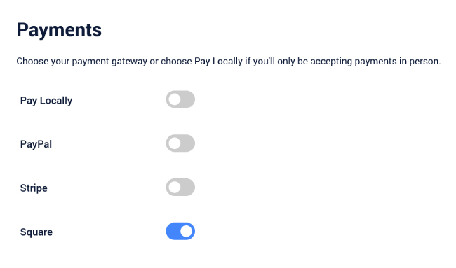 Turn on Square payments for the Time Slot booking form