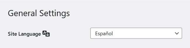 WordPress site language in general settings