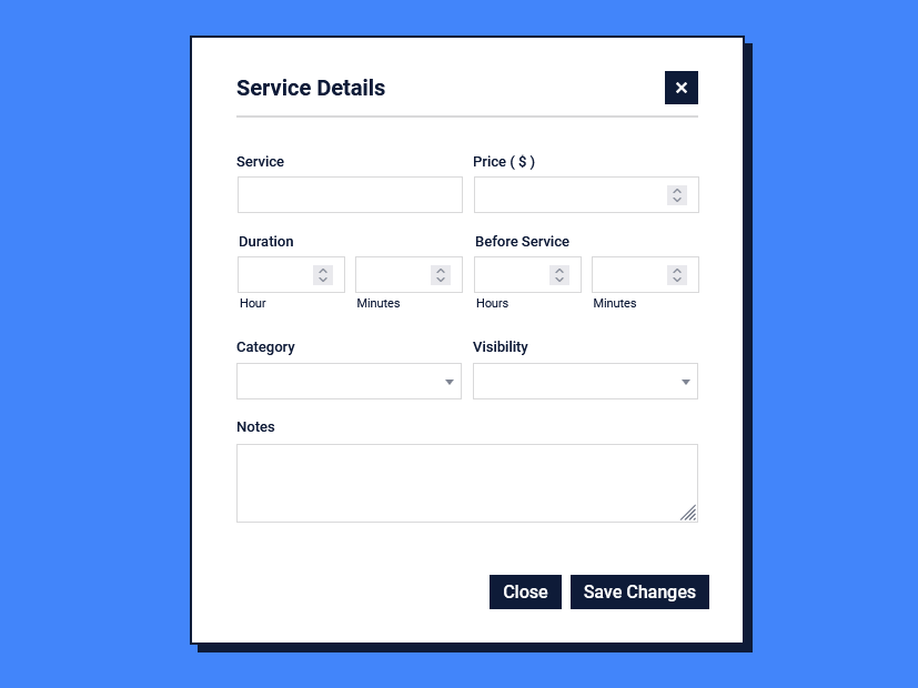 Add and edit service details like price and duration in the Time Slot booking plugin