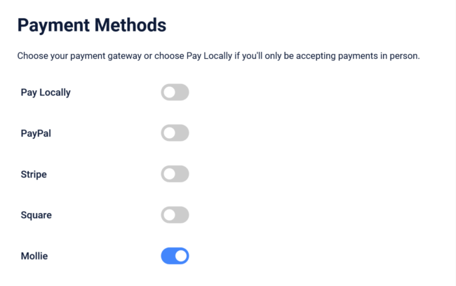 Turn on Mollie payments for the Time Slot booking form