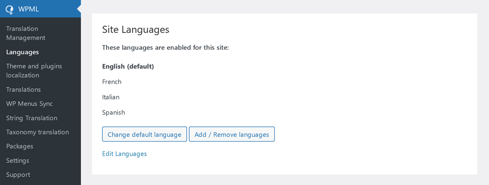 Site languages enabled on WPML
