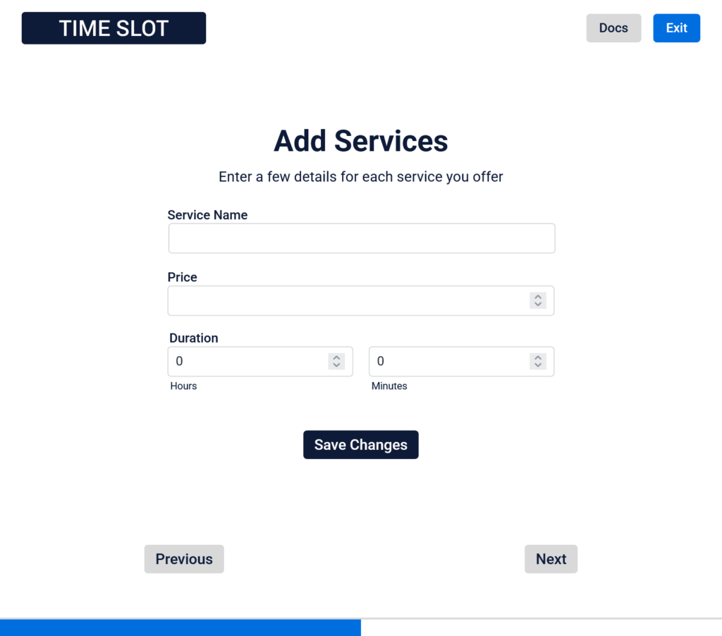 Add services on the Time Slot quick setup wizard