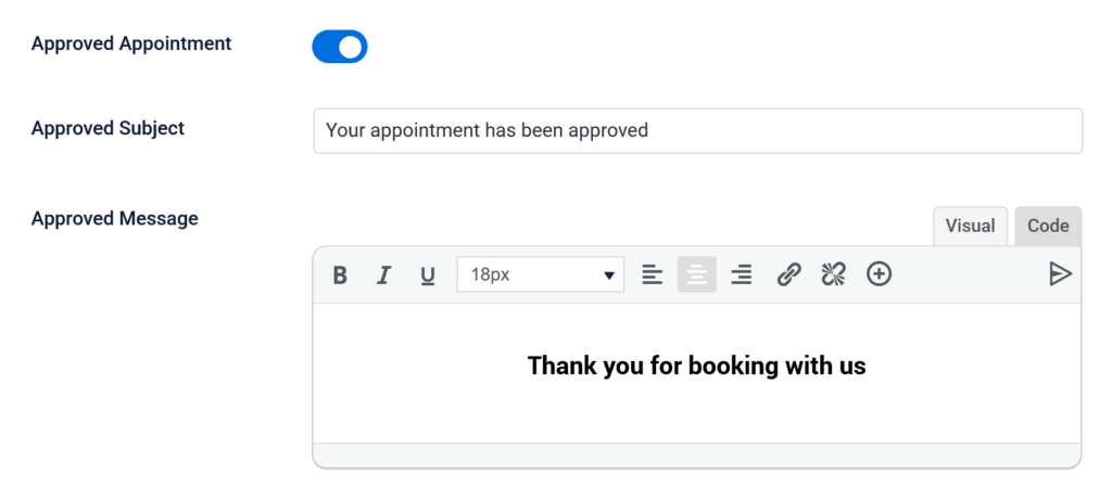 Customize email subjects and messages in Time Slot WordPress admin dashboard