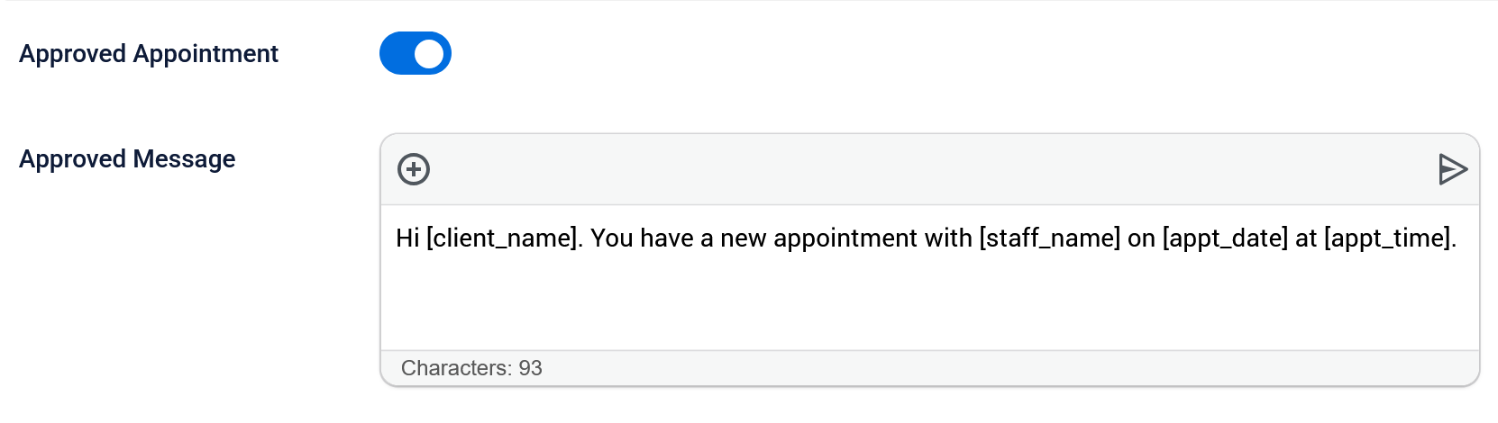 Time Slot Pro approved appointment SMS message